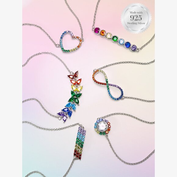 25 Sterling Silver Multicolor Heart Gemstone Bracelet, Charmed Aroma Rainbow - Picture 2 of 4